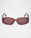 Tom Ford Cielle Squared Acetate Sunglasses In Shiny Transp Wine