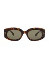 Tom Ford Rectangle-frame Sunglasses In Shiny Dark Havana & Green