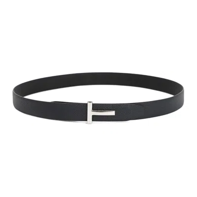 Tom Ford Slim Leather Belt Featuring Metal Buckle In Black