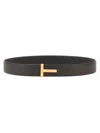 Tom Ford Reversible Brown And Black Leather T Belt In Black