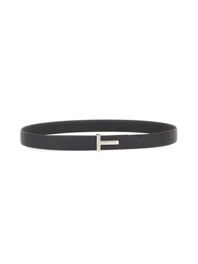 Tom Ford Slim Leather Belt Featuring Metal Buckle In Black