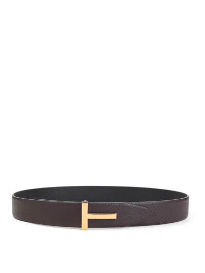 Tom Ford Grained Calf Leather Belt In Brown