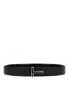 Tom Ford Shiny Smooth Calf Reversible T Belt 40 Mm In Black