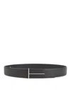 Tom Ford Dark Brown Reversible Textured Silver Buckle Belt In Metallic