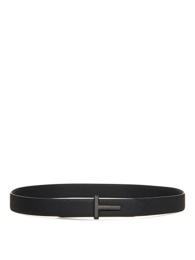 Tom Ford Logo Engraved Belt In Black