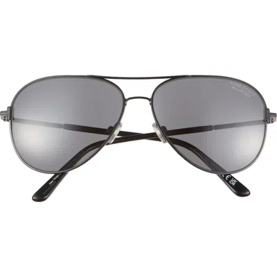 Tom Ford Clark 59mm Pilot Sunglasses In Shiny Black/polar Smoke