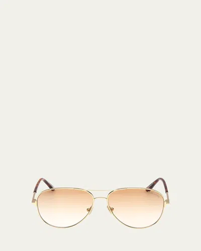 Tom Ford Clark Metal Aviator Sunglasses In Brown