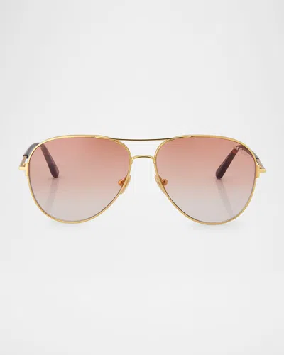 Tom Ford Clark Metal Aviator Sunglasses In Gold