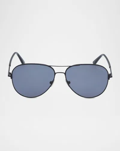 Tom Ford Clark Metal Aviator Sunglasses In Shiny Rose Gold Brown Polar Lenses