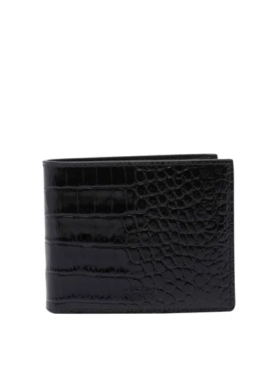Tom Ford Classic Bifold Croco Wallet In Black