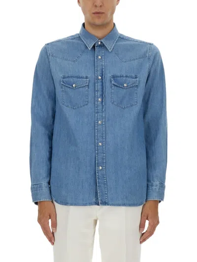 Tom Ford Cotton Denim Shirt In Blue