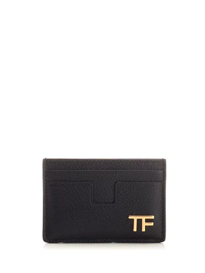 Tom Ford Logo Cardholder In Grain Leather In Black
