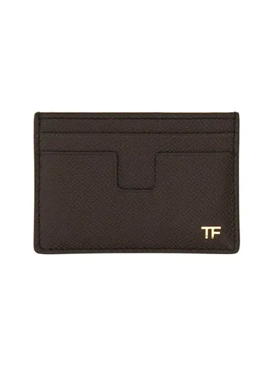 Tom Ford Classic Card Holder "t Line" In Brown