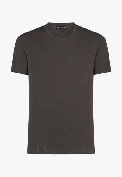 Tom Ford Brand-patch Short-sleeved Stretch-cotton T-shirt In Dark Mink