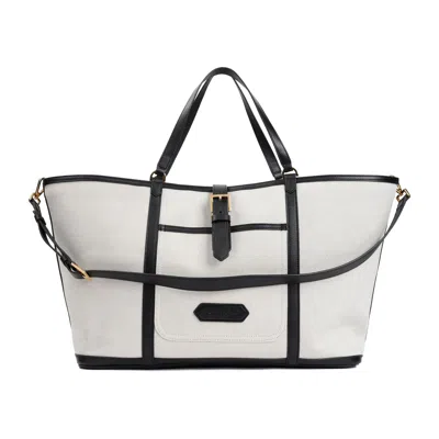 Tom Ford Leather-trimmed Canvas Tote Bag In White