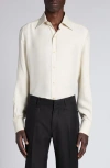 Tom Ford Classic Fit Silk & Curpo Twill Button-up Shirt In Canvas White
