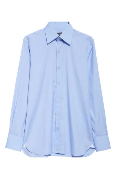 Tom Ford Classic Fit Solid Stretch Poplin Button-up Shirt In Hb539 Turquoise