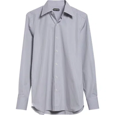 Tom Ford Classic Fit Stripe Peached Cotton Button-up Shirt In Blue