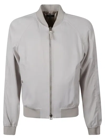 Tom Ford Rib Trim Zipped Slim Jacket In Neutral