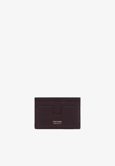 Tom Ford Classic Grain Leather Card Holder In Purple