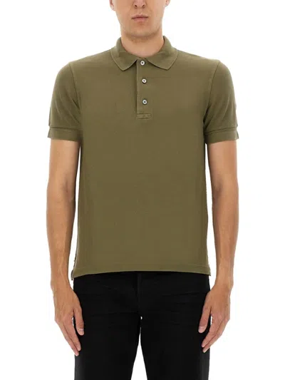 Tom Ford Classic Pique Polo With Tailored Fit In Green