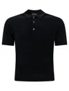 Tom Ford Textured Finish Navy Polo With Front Button Placket In Black