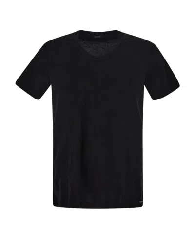 Tom Ford Black Stretch Cotton V-neck T-shirt