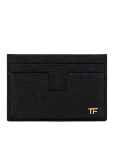 Tom Ford Classic Small Grain Leather Card Holder In Black