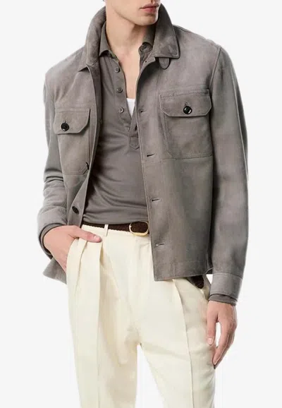Tom Ford Lightweight Suede Outershirt In 연한 그레이