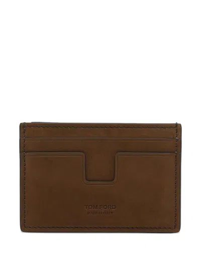Tom Ford Classic T-line Card Holder In Natural Nubuck In Brown