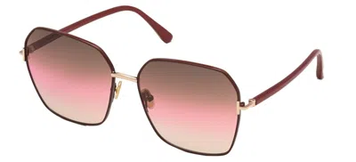 Pre-owned Tom Ford Claudia-02 Ft 0839 Burgundy/brown Shaded (69f) Sunglasses