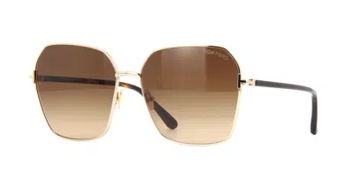 Pre-owned Tom Ford Claudia-02 Ft 0839 Dark Havana/brown Shaded (52f) Sunglasses
