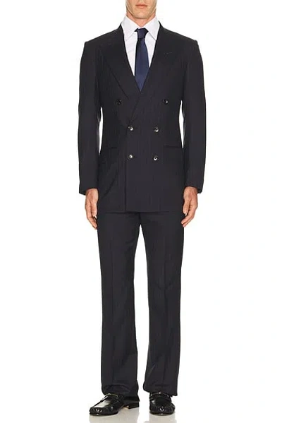 Tom Ford Clear Cut Herringbone Stripe Suit In Blue