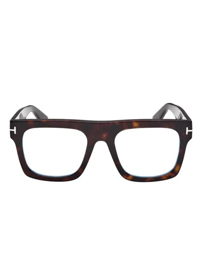 Tom Ford Clip-lenses Square-frame Glasses In Brown