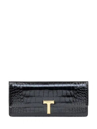 Tom Ford Logo Plaque Evening Clutch Bag In Black