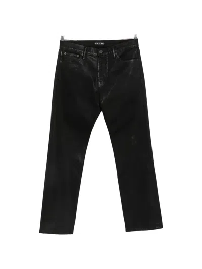 Tom Ford Coated Straight-leg Trousers In Black