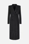 Tom Ford Double-breasted Coat In Crepe Wool Blend With Sequins In Black