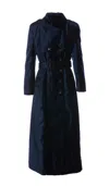 Tom Ford Long Blue Trench Coat With Matching Belt In Velvet Woman In Blue