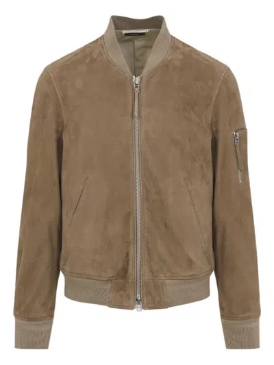 Tom Ford Suede Leather Jacket Ribbed Cuffs Hem Pockets In Brown
