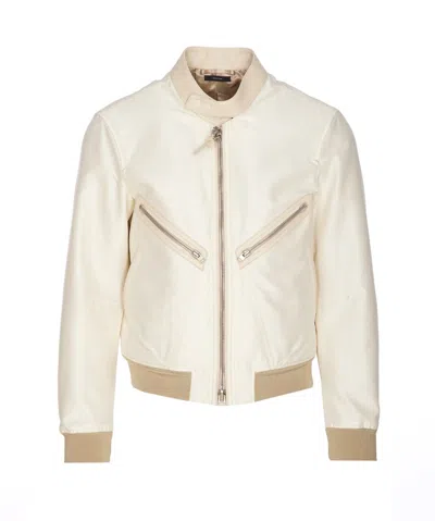 Tom Ford Wool And Silk Racer Bomber In White