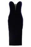 Tom Ford Strapless Plunge Neck Stretch Velvet Cocktail Dress In Blue