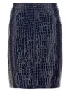 Tom Ford Coconut-print Leather Midi Skirt With Back Pleat In Black