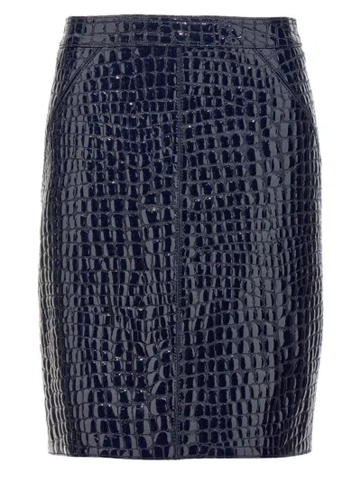 TOM FORD COCONUT-PRINT LEATHER MIDI SKIRT WITH BACK PLEAT