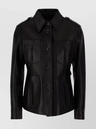 TOM FORD COLLARED NECK LEATHER JACKET