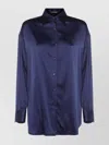 Tom Ford Collared Neck Satin Finish Long Sleeves In Blue