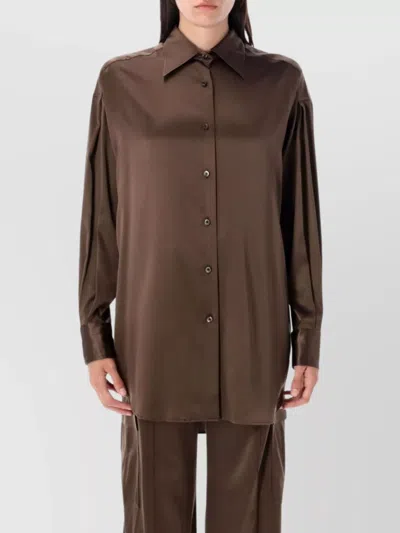 TOM FORD COLLARED NECK SILK SATIN SHIRT