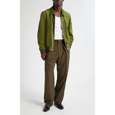 Tom Ford Collared Suede Bomber Jacket In Green