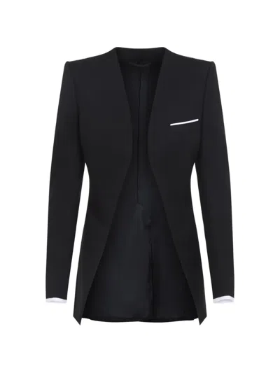 Tom Ford Collarless Panama Jacket In Fine Wool And Silk In Black