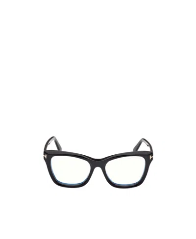 Tom Ford Color Contrast Thick Frame Flat Mirror In Black Eco/t Logo