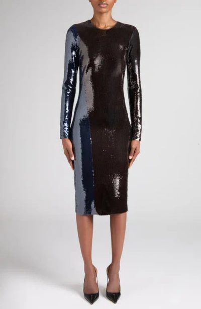 Tom Ford Colorblock Paillette Long Sleeve Tulle Sheath Dress In Multi